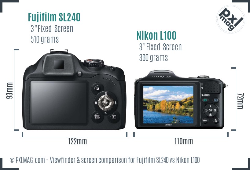 Fujifilm SL240 vs Nikon L100 Screen and Viewfinder comparison