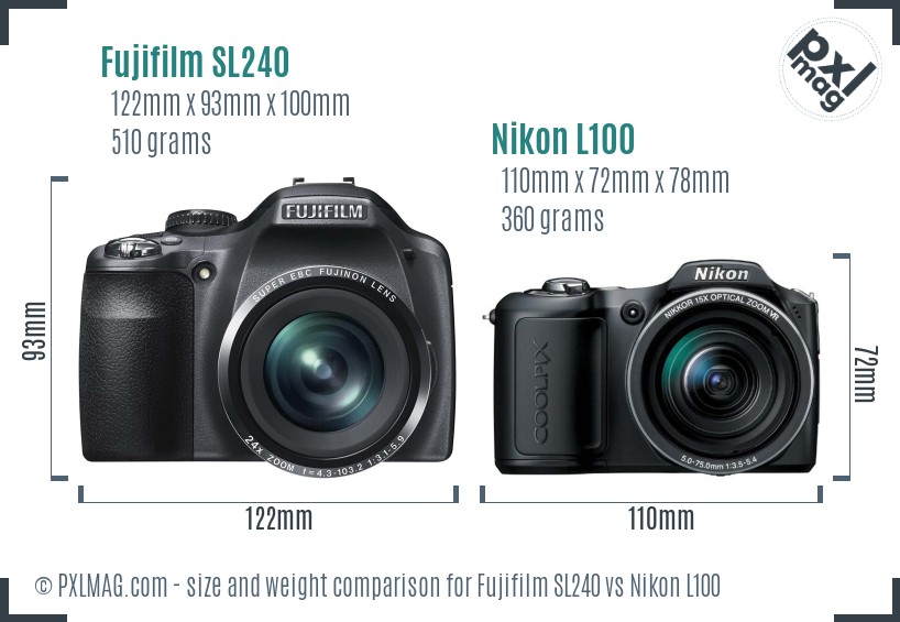Fujifilm SL240 vs Nikon L100 size comparison