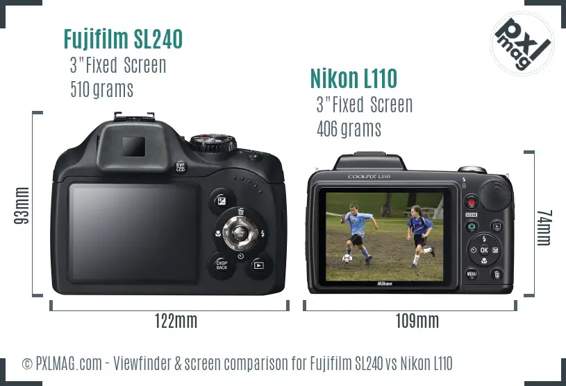 Fujifilm SL240 vs Nikon L110 Screen and Viewfinder comparison