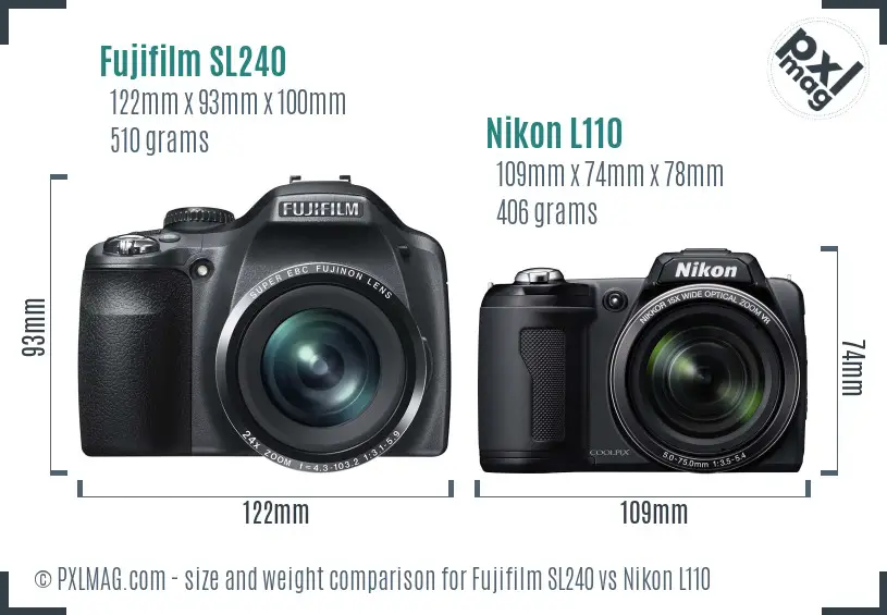 Fujifilm SL240 vs Nikon L110 size comparison