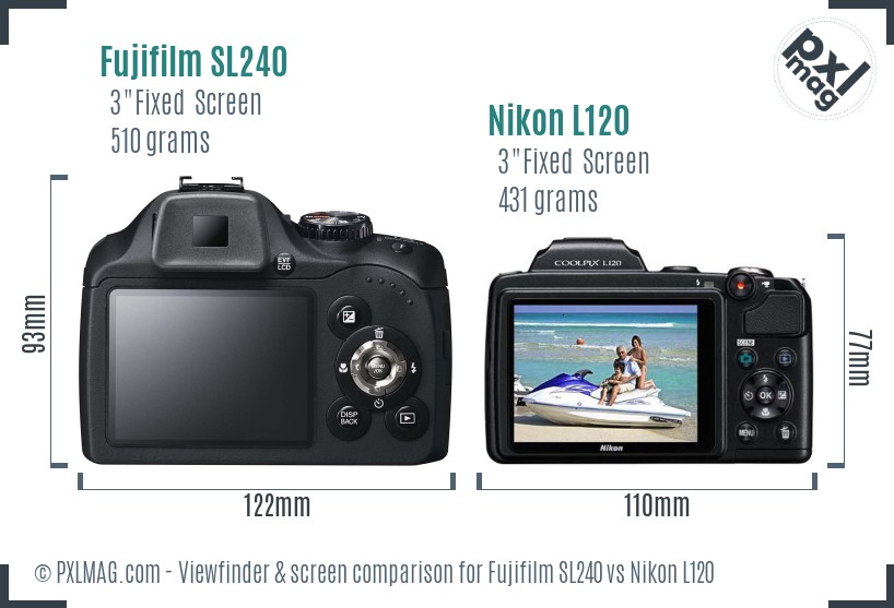 Fujifilm SL240 vs Nikon L120 Screen and Viewfinder comparison