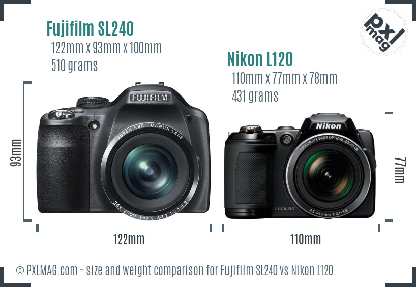 Fujifilm SL240 vs Nikon L120 size comparison