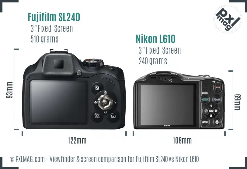 Fujifilm SL240 vs Nikon L610 Screen and Viewfinder comparison