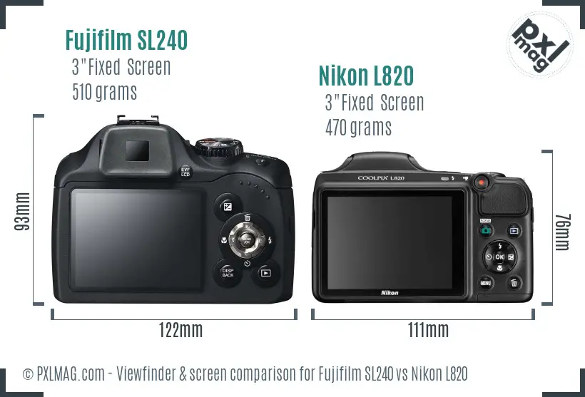 Fujifilm SL240 vs Nikon L820 Screen and Viewfinder comparison
