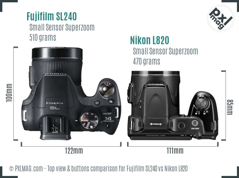 Fujifilm SL240 vs Nikon L820 top view buttons comparison
