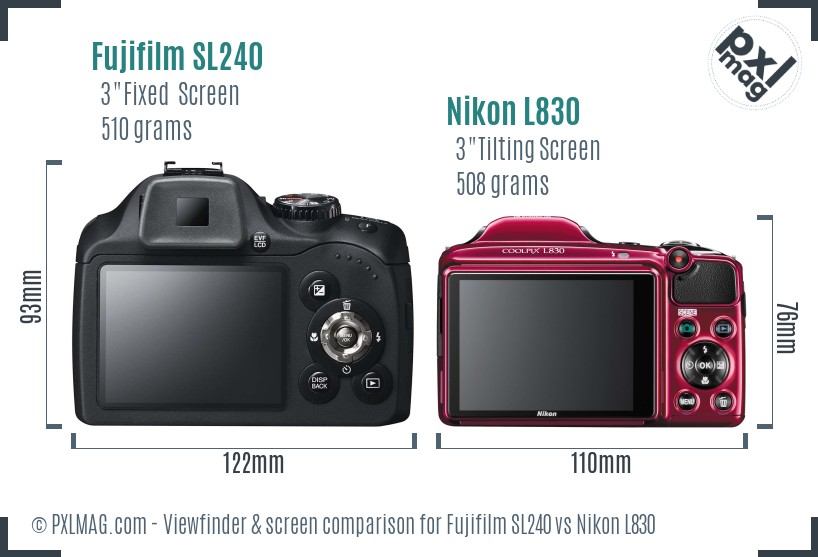 Fujifilm SL240 vs Nikon L830 Screen and Viewfinder comparison