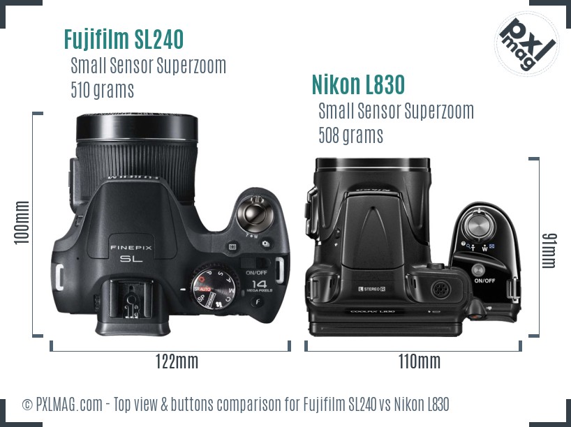 Fujifilm SL240 vs Nikon L830 top view buttons comparison