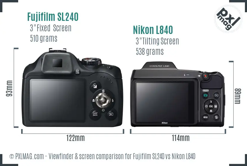 Fujifilm SL240 vs Nikon L840 Screen and Viewfinder comparison