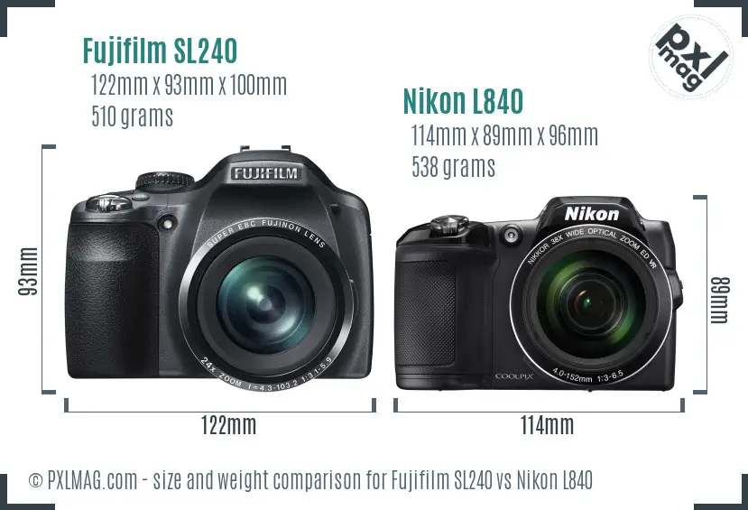 Fujifilm SL240 vs Nikon L840 size comparison