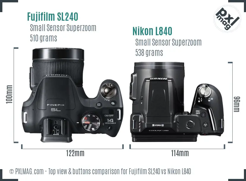 Fujifilm SL240 vs Nikon L840 top view buttons comparison