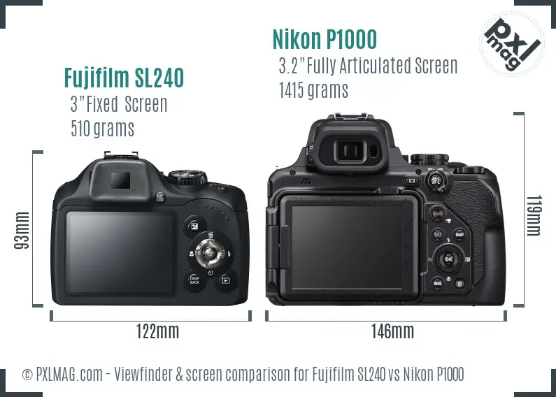 Fujifilm SL240 vs Nikon P1000 Screen and Viewfinder comparison