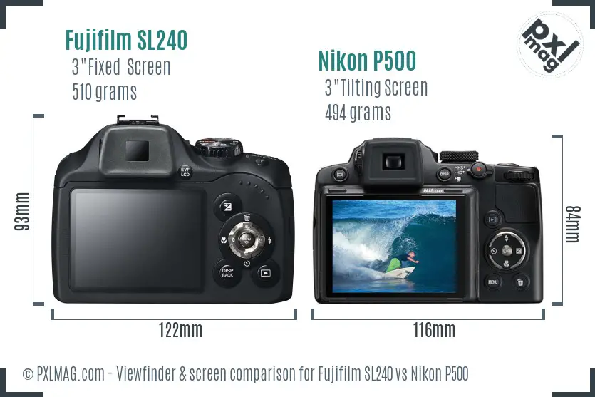 Fujifilm SL240 vs Nikon P500 Screen and Viewfinder comparison Fujifilm SL240 vs Nikon P500 Screen and Viewfinder comparison