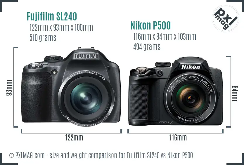Fujifilm SL240 vs Nikon P500 size comparison Fujifilm SL240 vs Nikon P500 size comparison