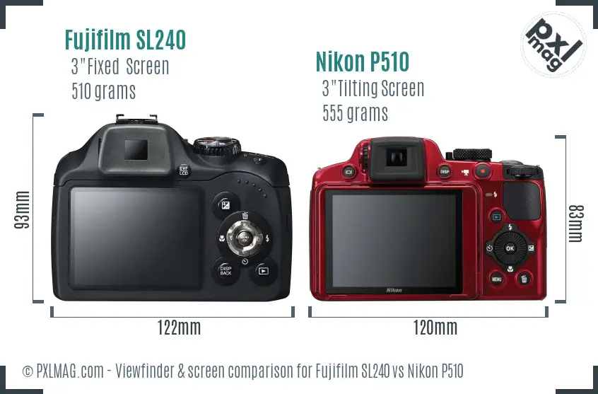 Fujifilm SL240 vs Nikon P510 Screen and Viewfinder comparison Fujifilm SL240 vs Nikon P510 Screen and Viewfinder comparison