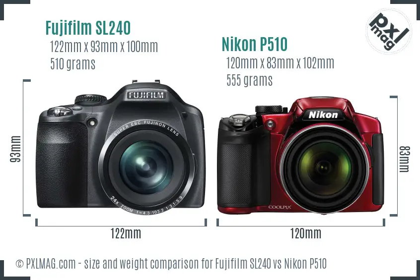 Fujifilm SL240 vs Nikon P510 size comparison Fujifilm SL240 vs Nikon P510 size comparison