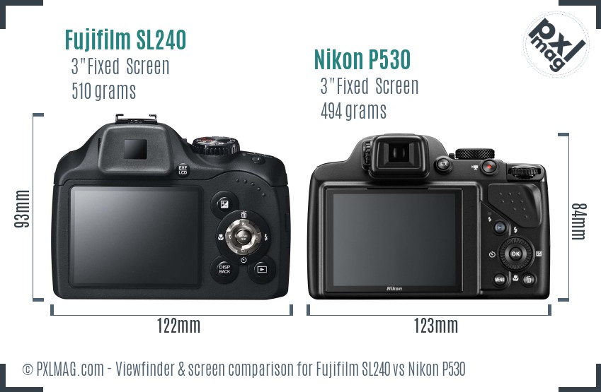 Fujifilm SL240 vs Nikon P530 Screen and Viewfinder comparison