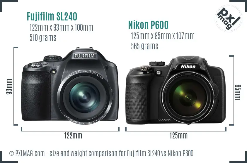 Fujifilm SL240 vs Nikon P600 size comparison