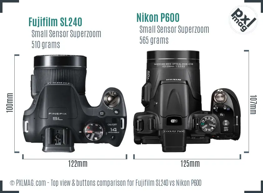 Fujifilm SL240 vs Nikon P600 top view buttons comparison