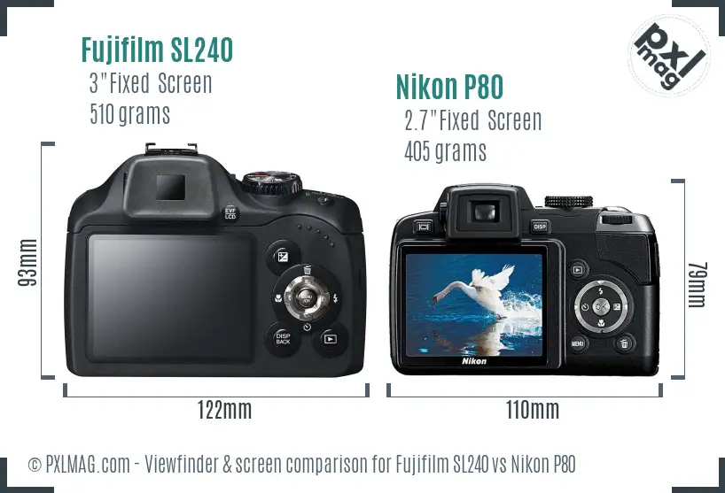 Fujifilm SL240 vs Nikon P80 Screen and Viewfinder comparison