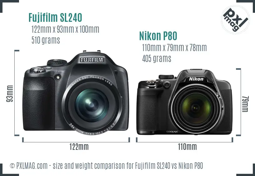 Fujifilm SL240 vs Nikon P80 size comparison