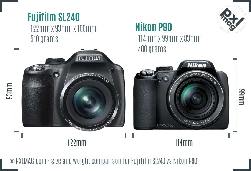 Fujifilm SL240 vs Nikon P90 size comparison Fujifilm SL240 vs Nikon P90 size comparison