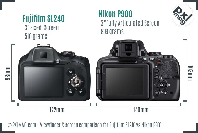Fujifilm SL240 vs Nikon P900 Screen and Viewfinder comparison