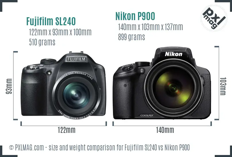 Fujifilm SL240 vs Nikon P900 size comparison Fujifilm SL240 vs Nikon P900 size comparison