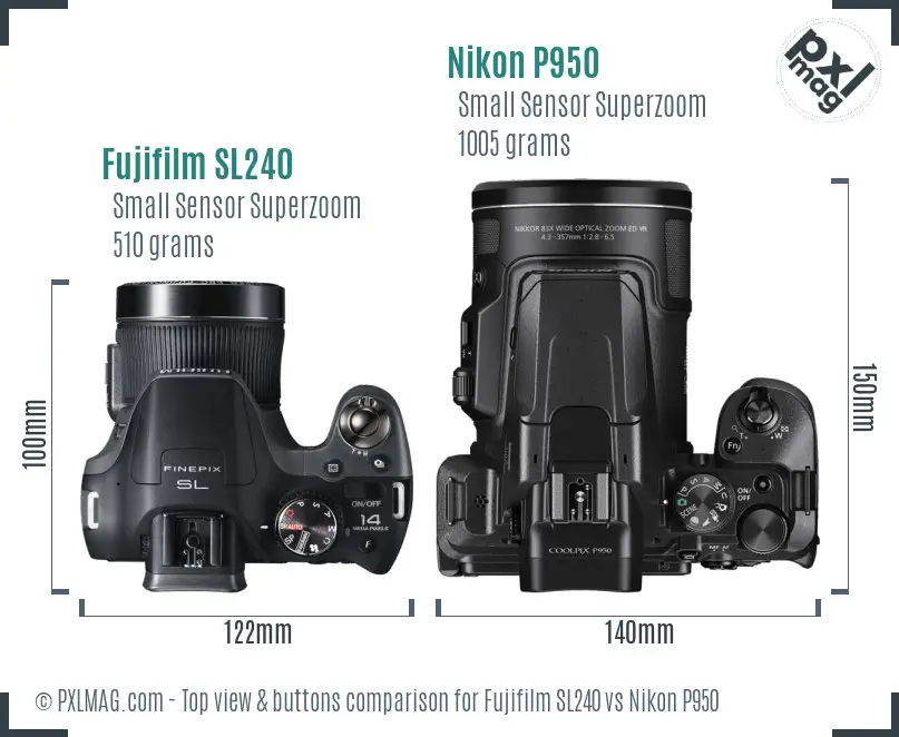 Fujifilm SL240 vs Nikon P950 top view buttons comparison
