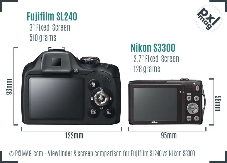 Fujifilm SL240 vs Nikon S3300 Screen and Viewfinder comparison