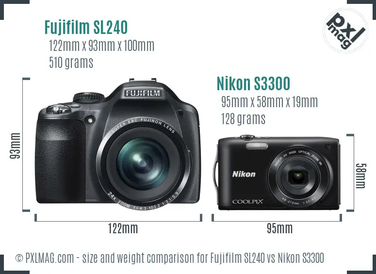 Fujifilm SL240 vs Nikon S3300 size comparison