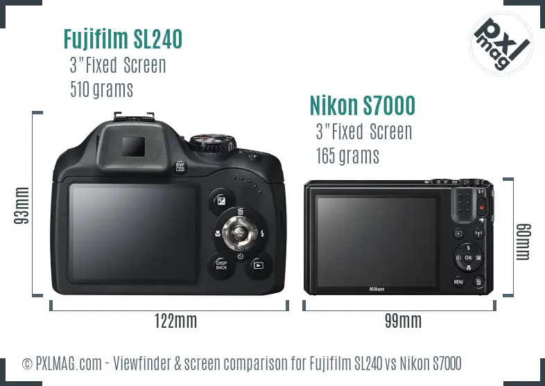 Fujifilm SL240 vs Nikon S7000 Screen and Viewfinder comparison