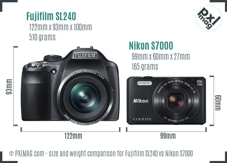 Fujifilm SL240 vs Nikon S7000 size comparison