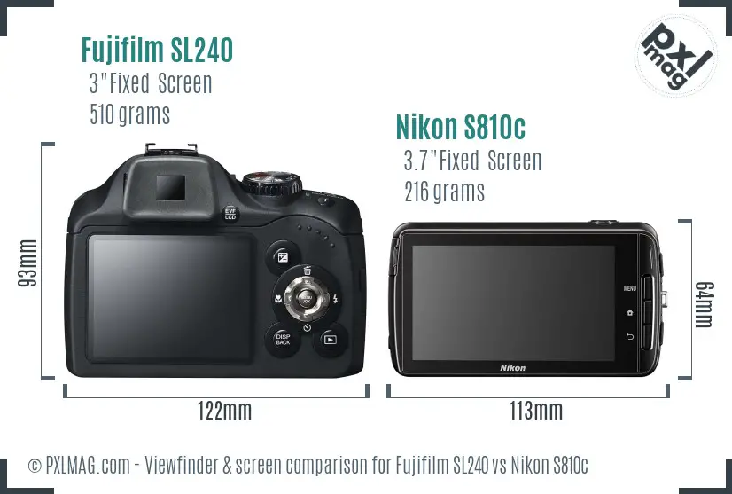 Fujifilm SL240 vs Nikon S810c Screen and Viewfinder comparison