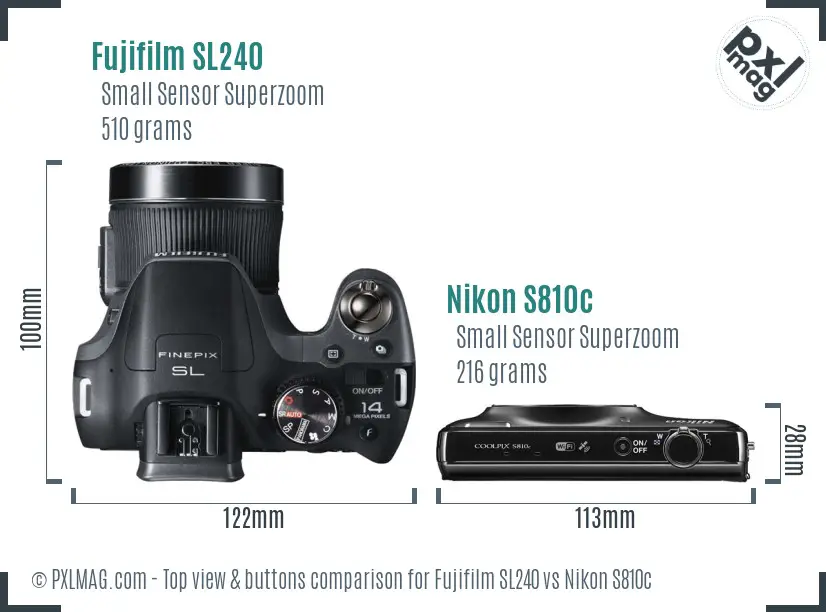 Fujifilm SL240 vs Nikon S810c top view buttons comparison