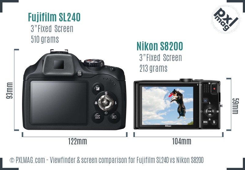 Fujifilm SL240 vs Nikon S8200 Screen and Viewfinder comparison