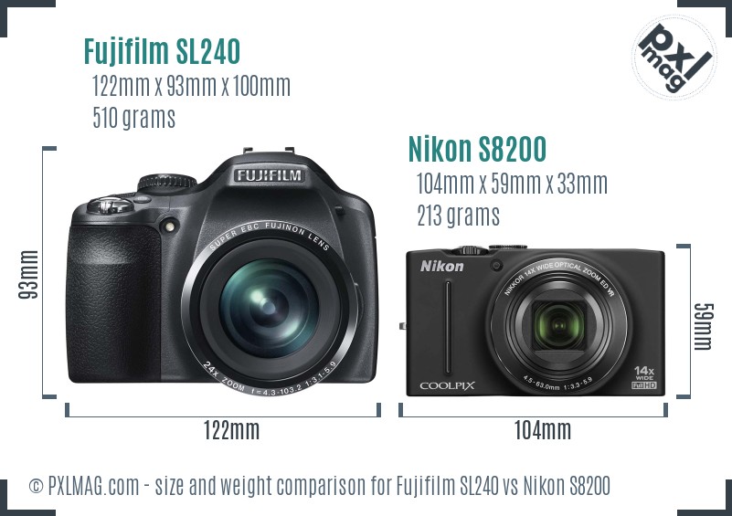 Fujifilm SL240 vs Nikon S8200 size comparison Fujifilm SL240 vs Nikon S8200 size comparison