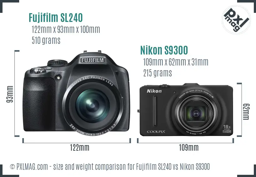 Fujifilm SL240 vs Nikon S9300 size comparison