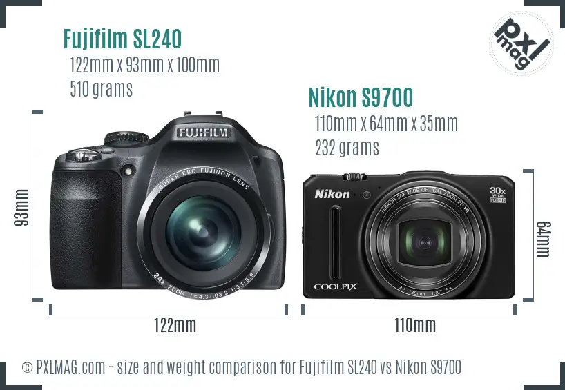 Fujifilm SL240 vs Nikon S9700 size comparison