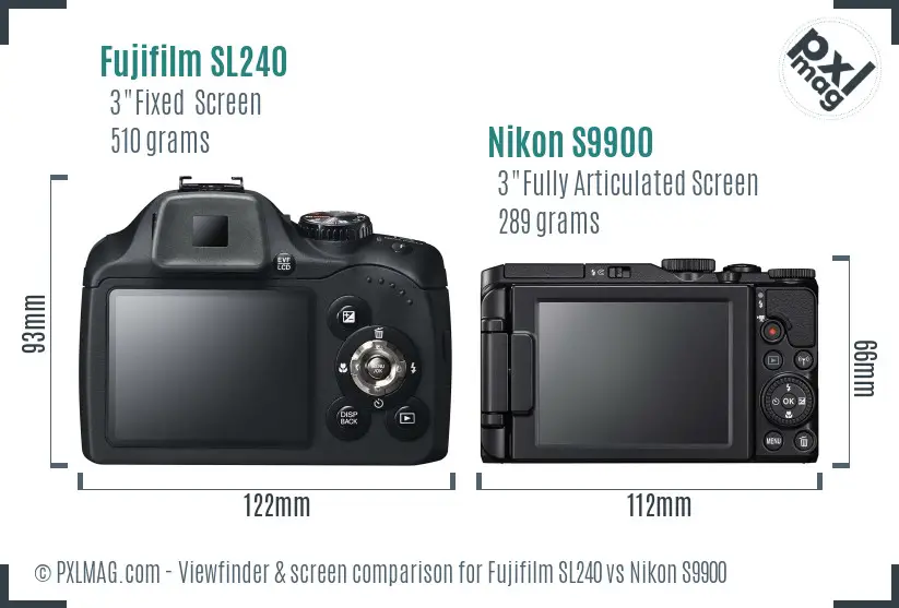 Fujifilm SL240 vs Nikon S9900 Screen and Viewfinder comparison