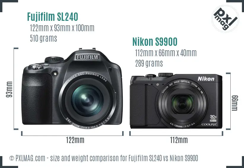 Fujifilm SL240 vs Nikon S9900 size comparison