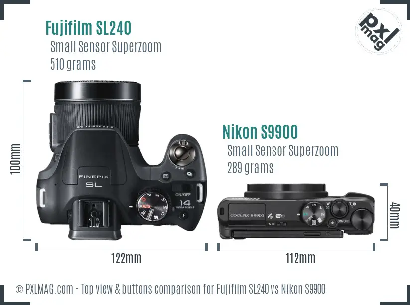 Fujifilm SL240 vs Nikon S9900 top view buttons comparison