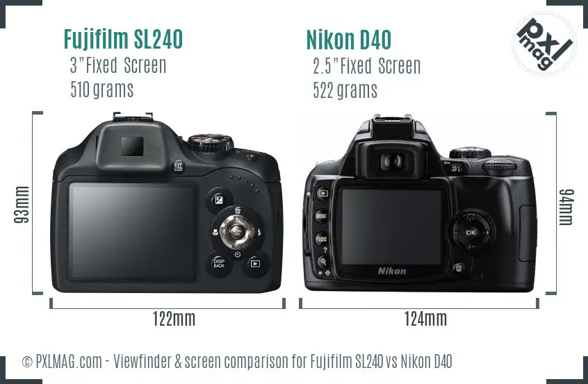 Fujifilm SL240 vs Nikon D40 Screen and Viewfinder comparison