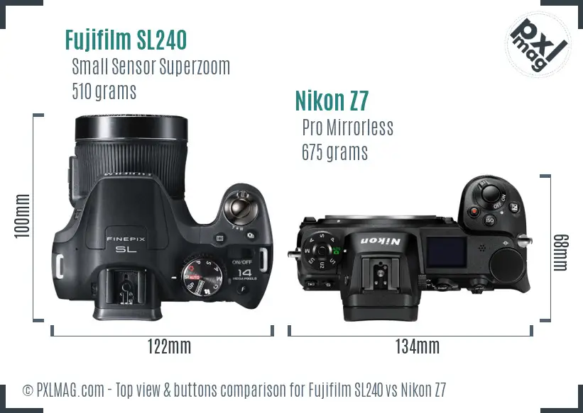 Fujifilm SL240 vs Nikon Z7 top view buttons comparison Fujifilm SL240 vs Nikon Z7 top view buttons comparison