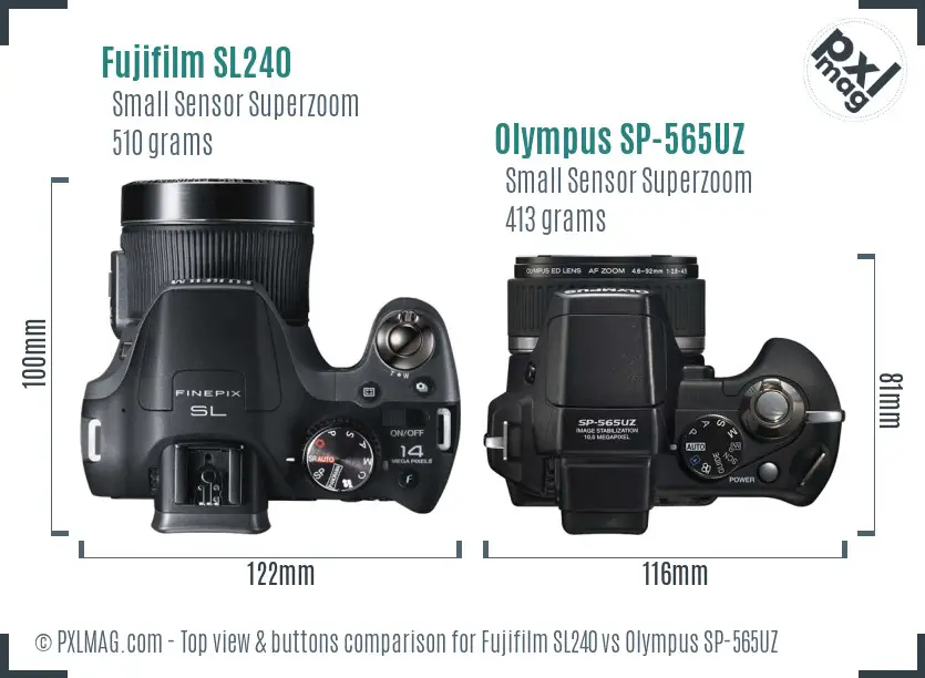 Fujifilm SL240 vs Olympus SP-565UZ top view buttons comparison