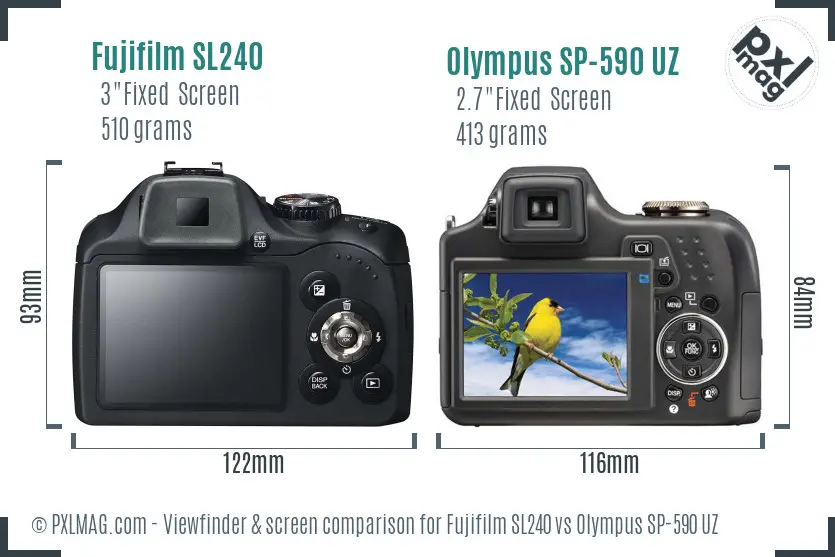 Fujifilm SL240 vs Olympus SP-590 UZ Screen and Viewfinder comparison