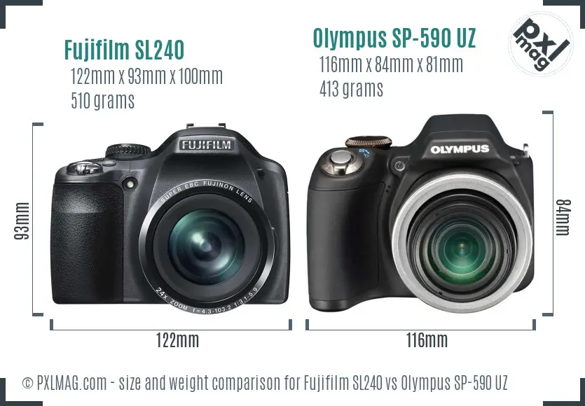 Fujifilm SL240 vs Olympus SP-590 UZ size comparison