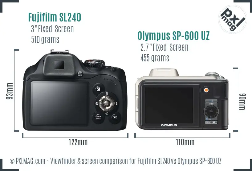 Fujifilm SL240 vs Olympus SP-600 UZ Screen and Viewfinder comparison