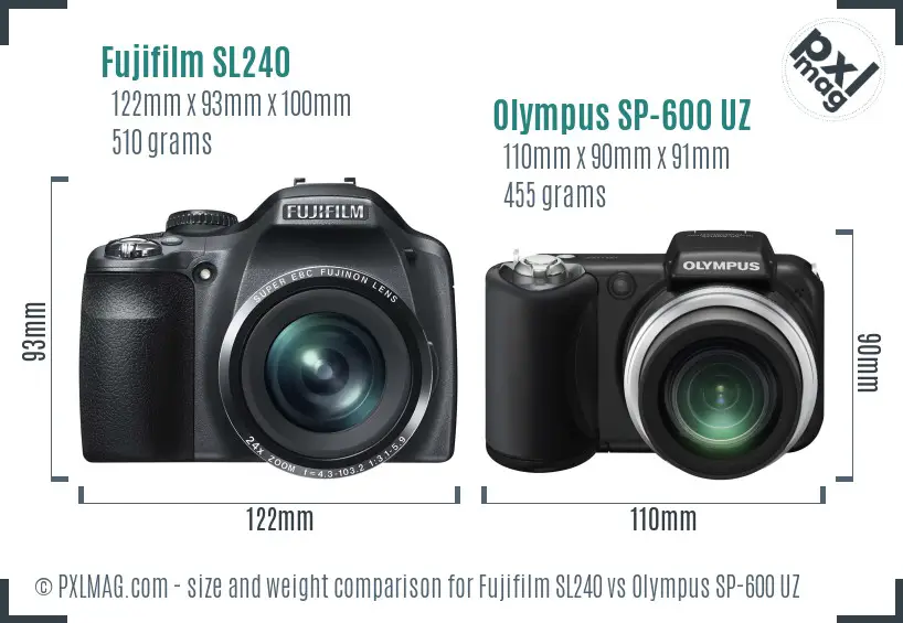 Fujifilm SL240 vs Olympus SP-600 UZ size comparison