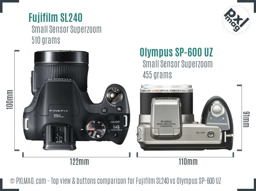Fujifilm SL240 vs Olympus SP-600 UZ top view buttons comparison