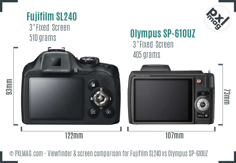 Fujifilm SL240 vs Olympus SP-610UZ Screen and Viewfinder comparison Fujifilm SL240 vs Olympus SP-610UZ Screen and Viewfinder comparison